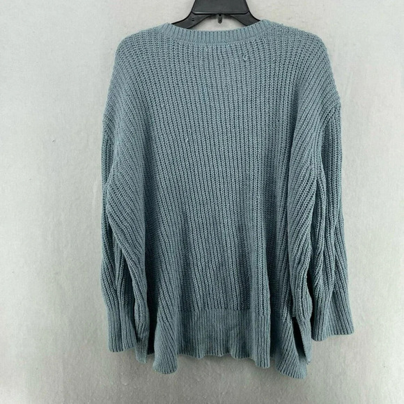 So. Pullover Sweater Women's XL Blue Eyelet V-Neck Ribbed Cable Knit Stretch - Picture 2 of 11